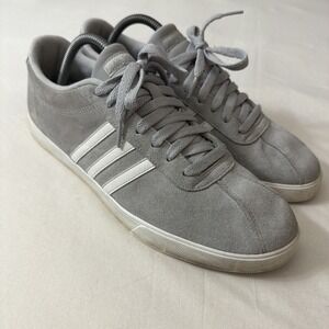 Adidas Courtset Women's Size‎ 11 Gray Suede Shoes White Stripes Casual Sneakers